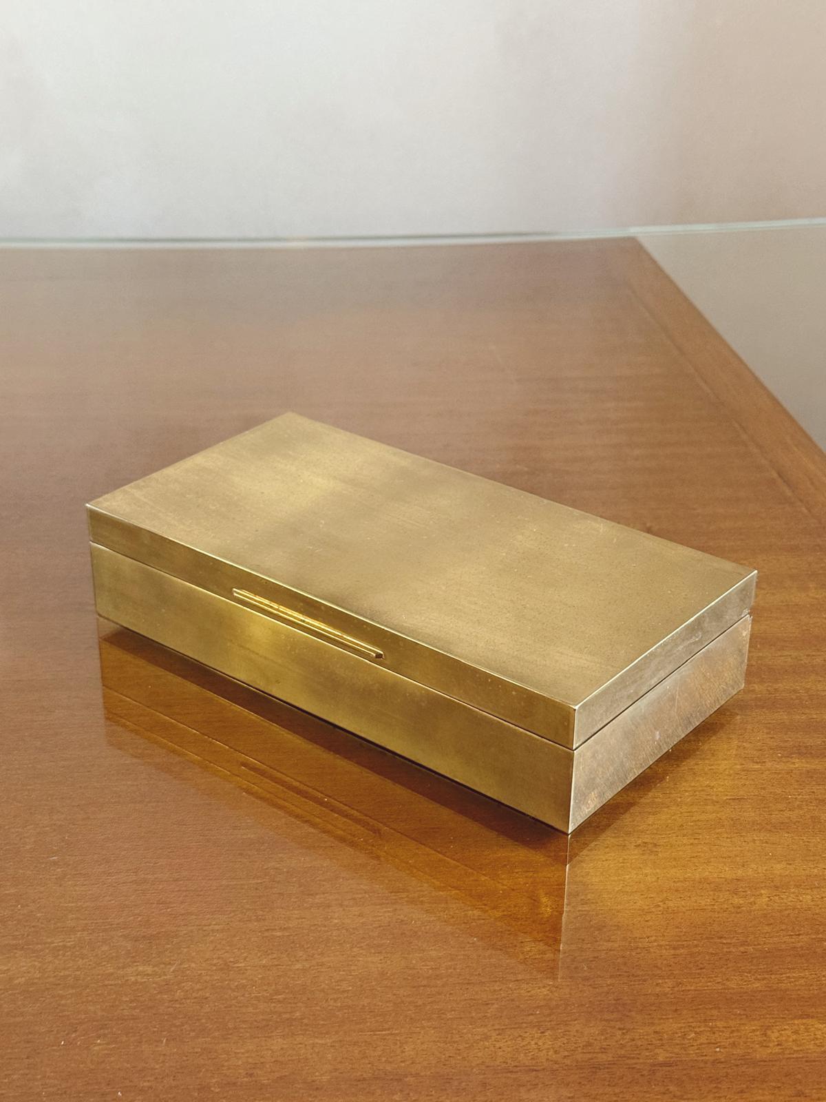 1970s Brass Desk Box with polished wood interior