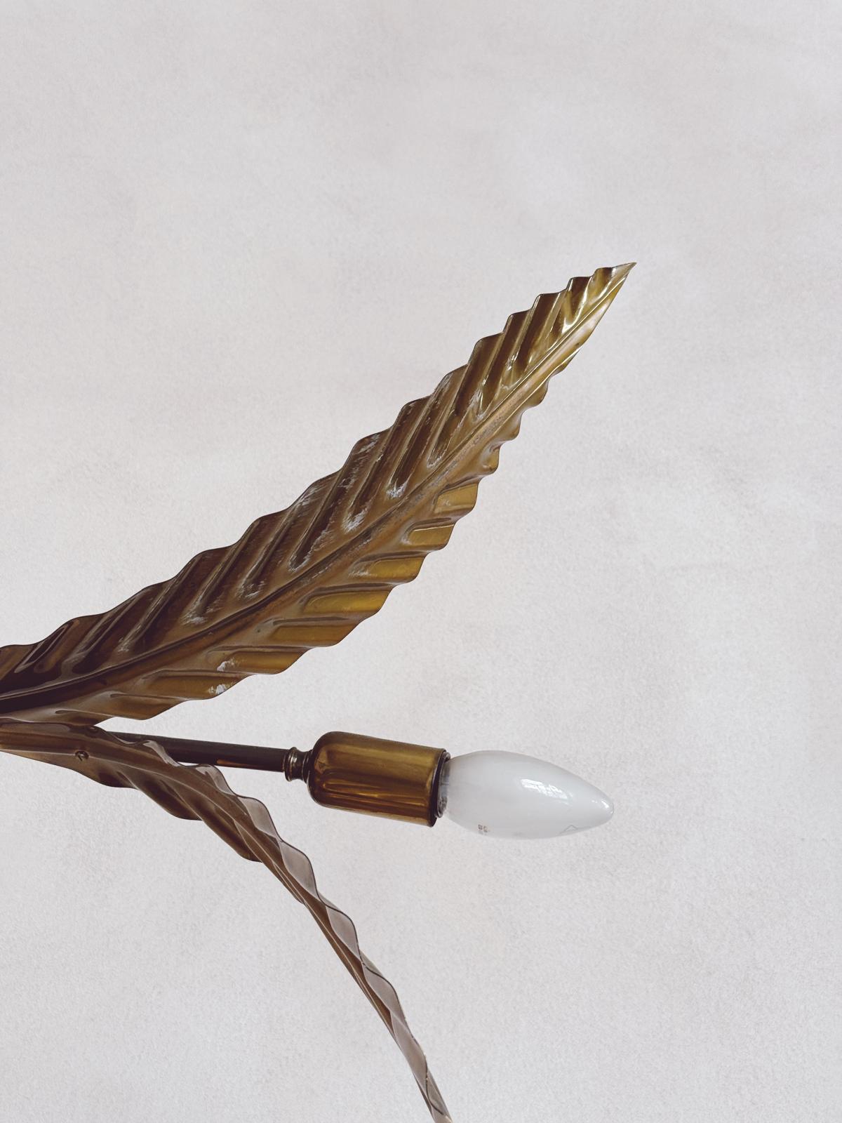 1960s Extra Large Brass Bamboo Leaf Floor Lamp