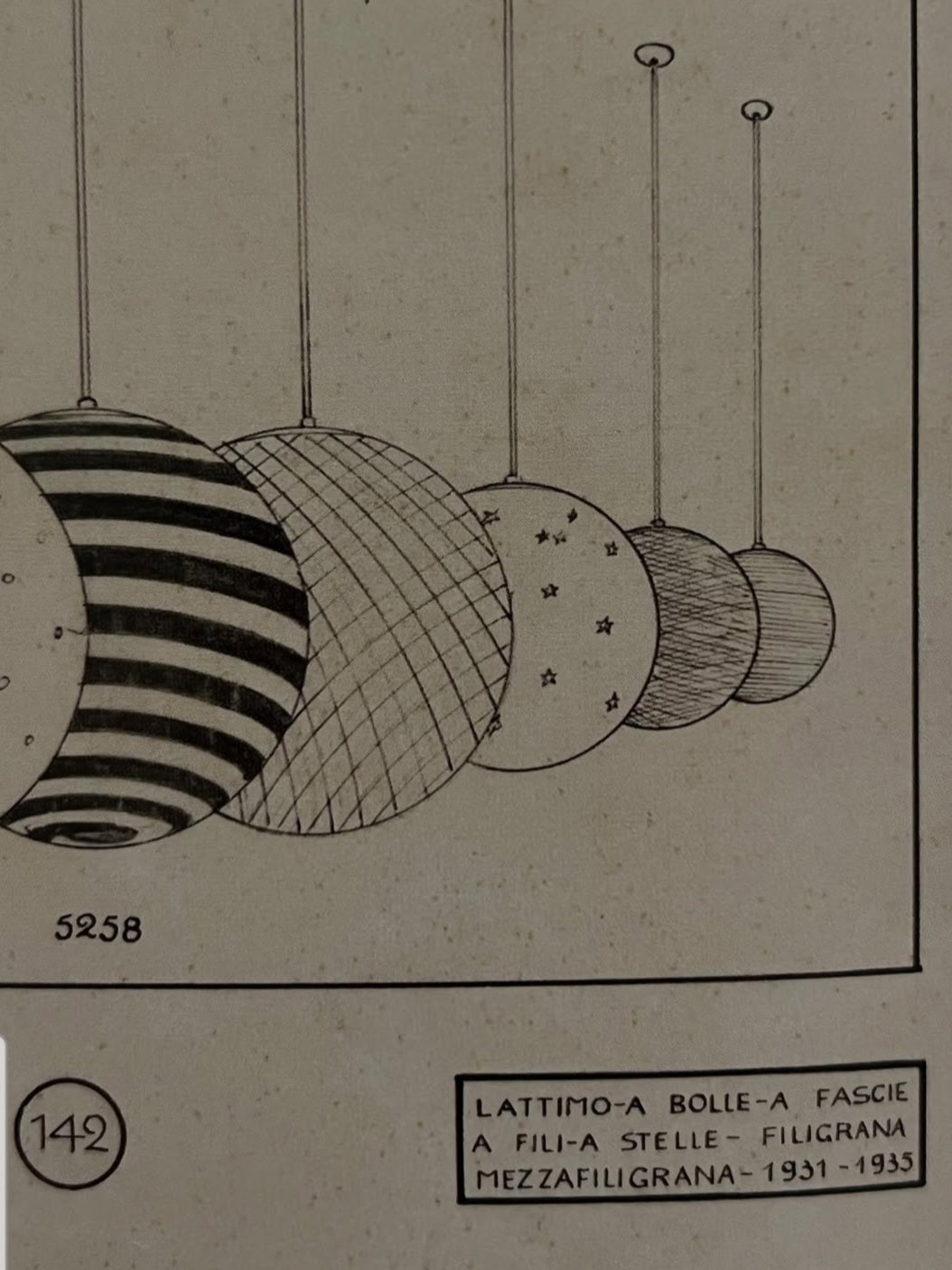 Five 1960s Venini Murano Glass Striped Ball Ceiling Lights