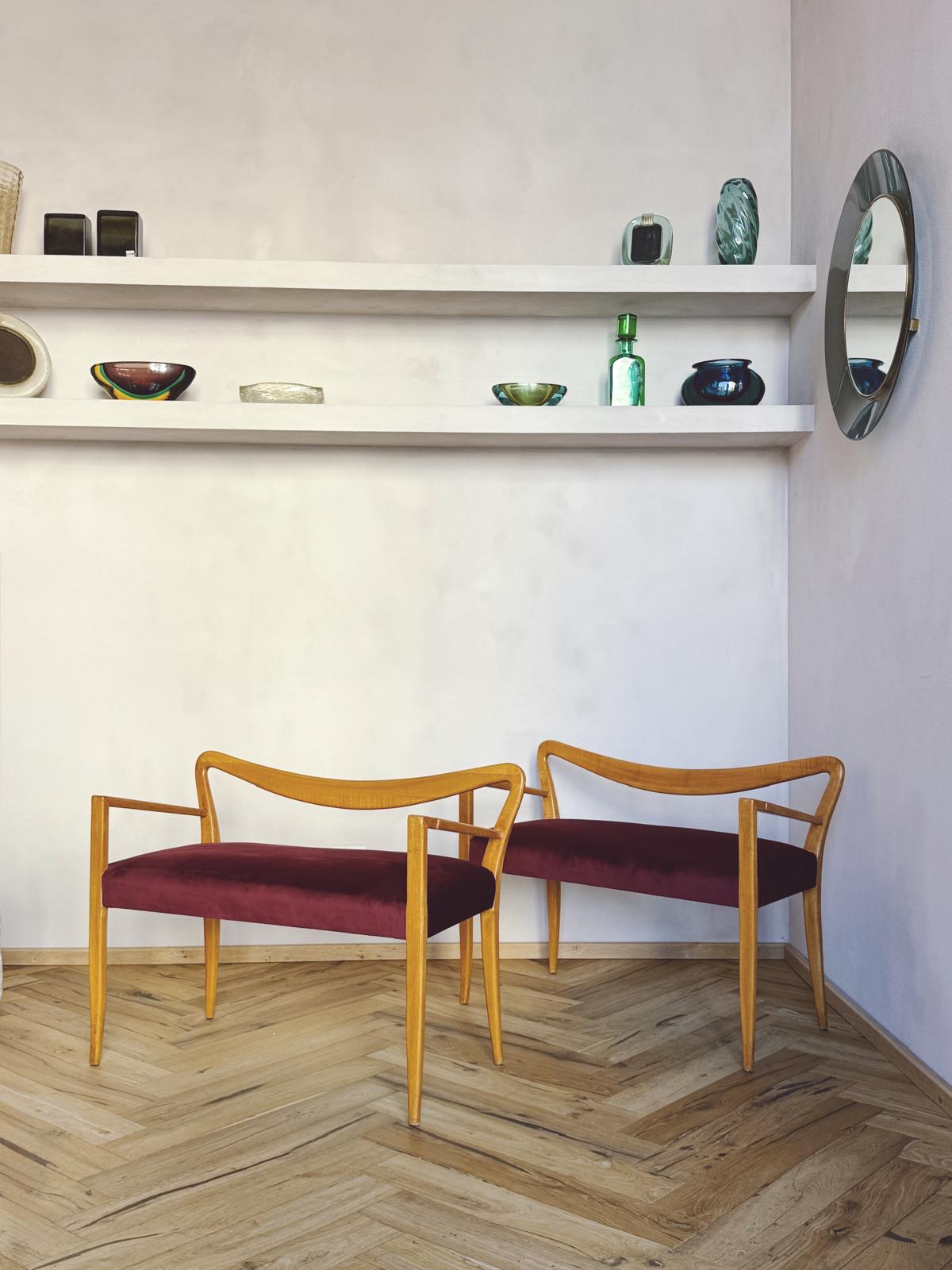 Pair of 1940s Guglielmo Ulrich Chairs in Burgundy Velvet