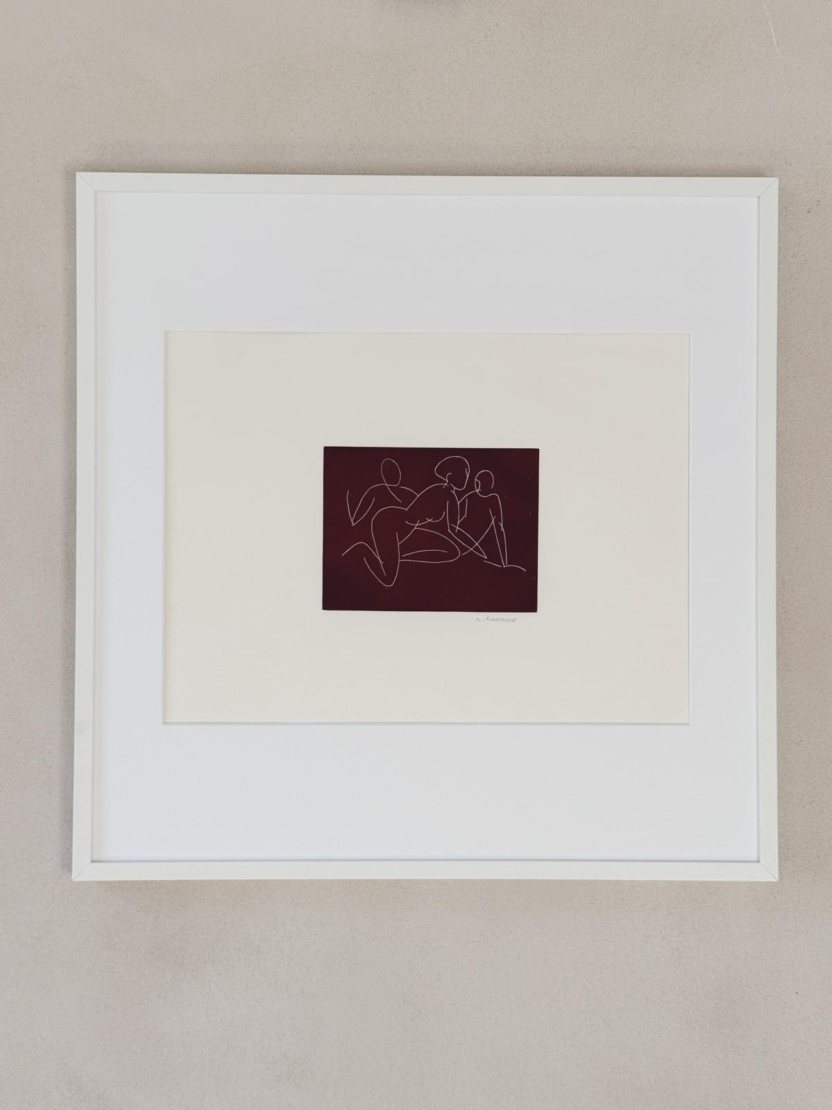 White on faded black, Three Small Women, Lithograph, 1976 A. Romano