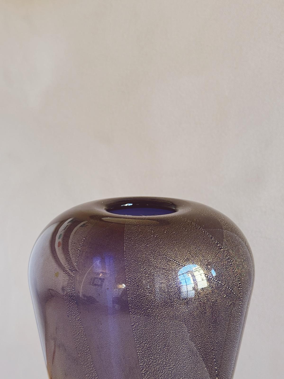 1980s Laura Diaz de Santillana for Venini Gold and Purple Vase, signed