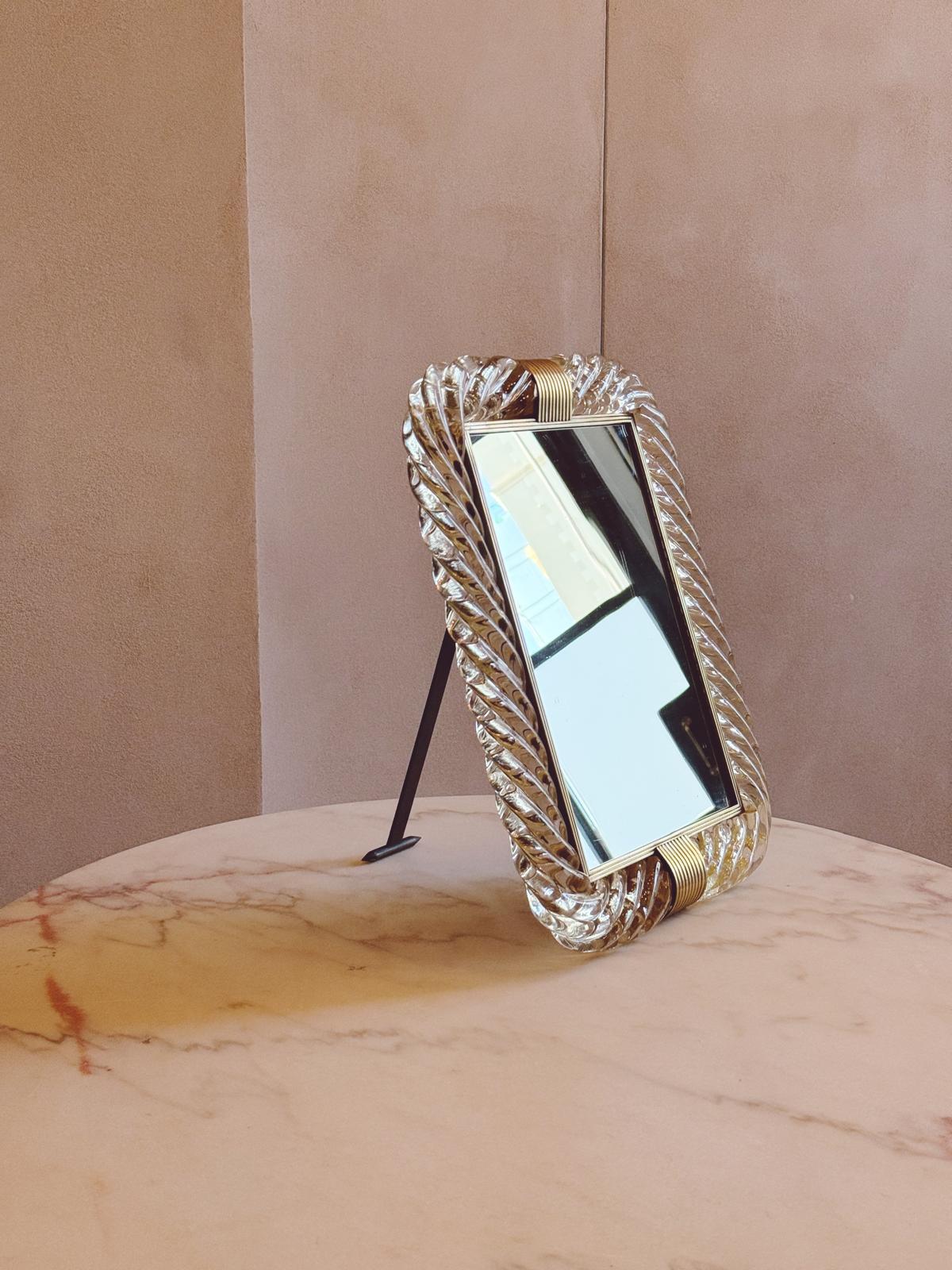 1940s Twisted Signed Seguso Glass Frame & Mirror