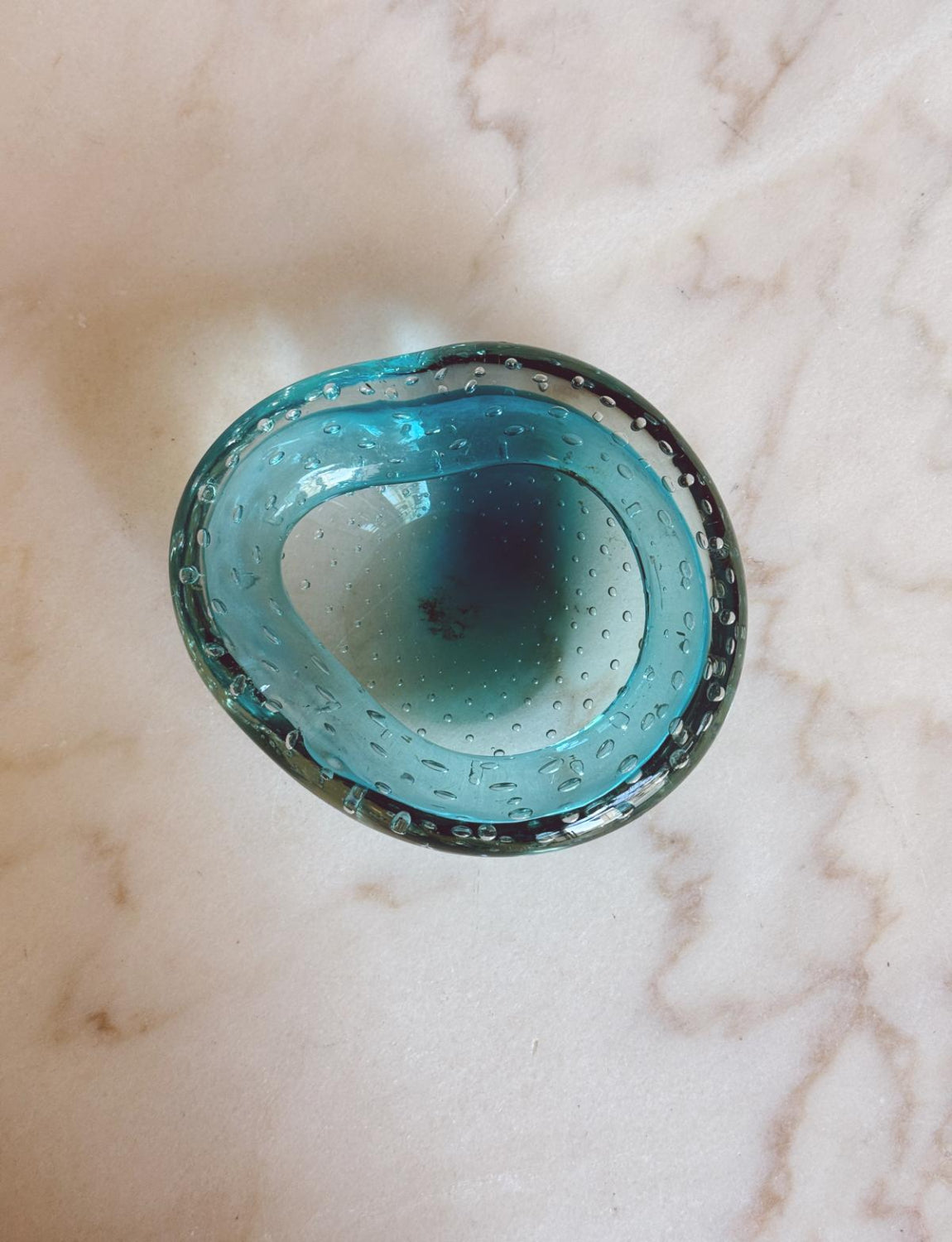 1970s Turquoise Murano Glass Bowl with Bolle