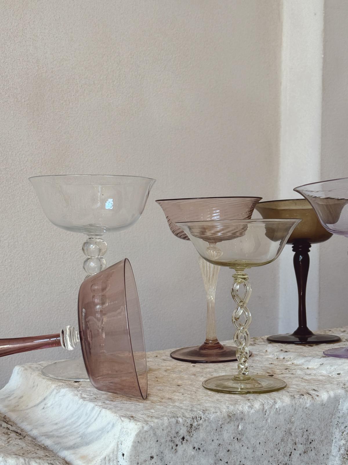 Perfectly Unmatched 1930s Duchessa Murano Cocktail Glasses (Set of 8)