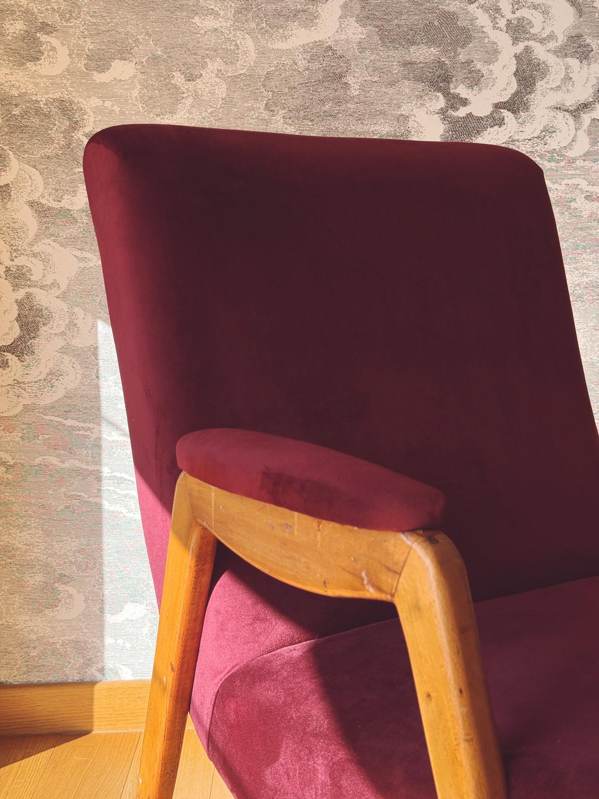 Pair of 1960s Italian Armchairs in Plum Dedar Velvet