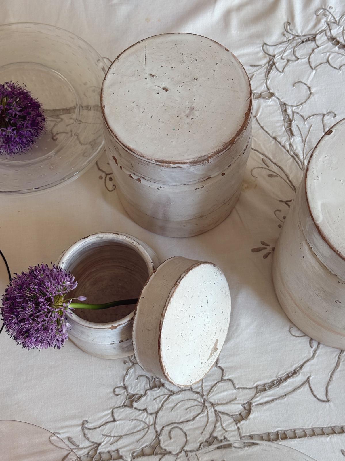 1940s Set of 3 Pugliese Cream Ceramic Pots