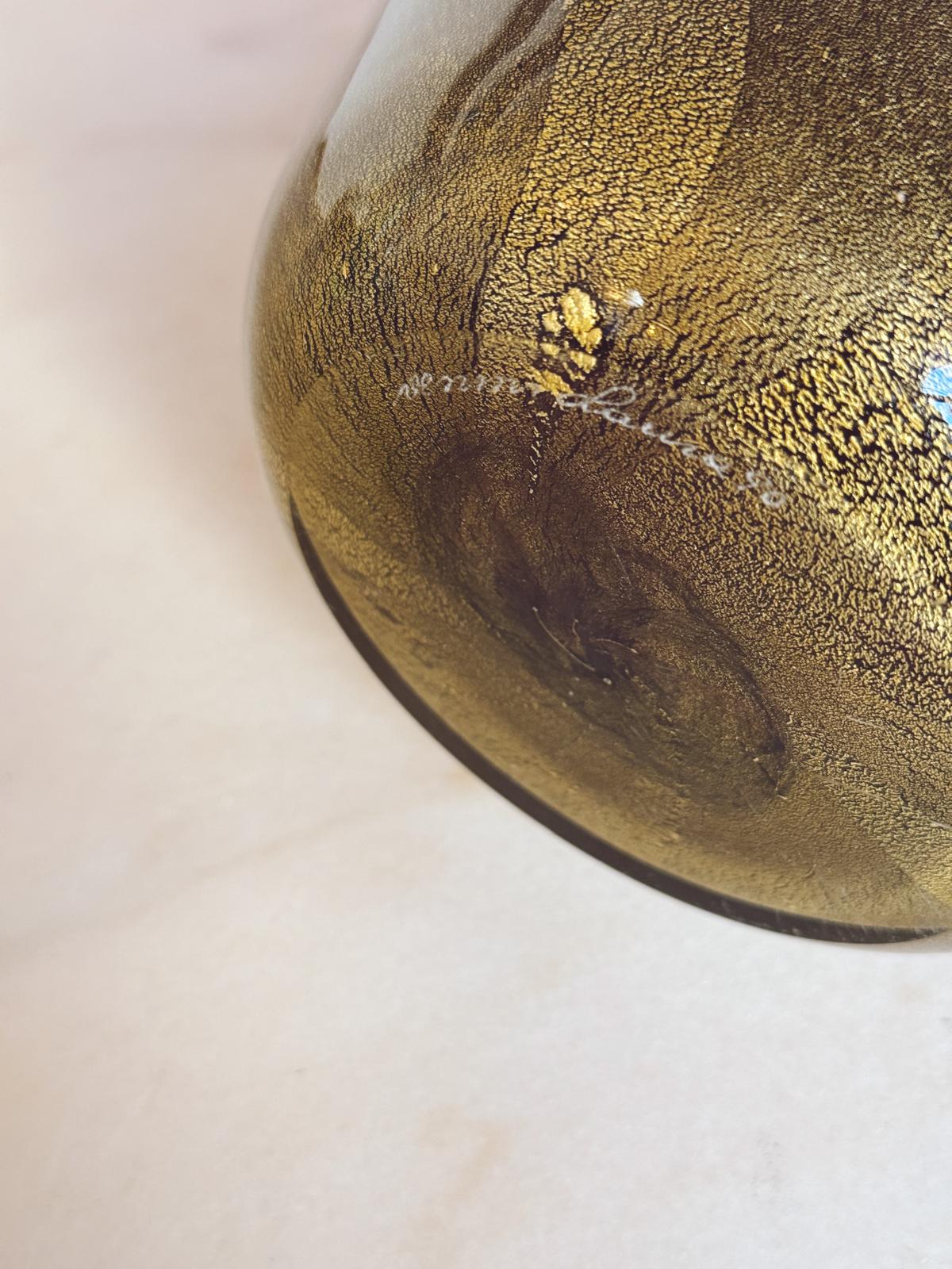 1980s Laura Diaz de Santillana for Venini Gold and Purple Vase, signed