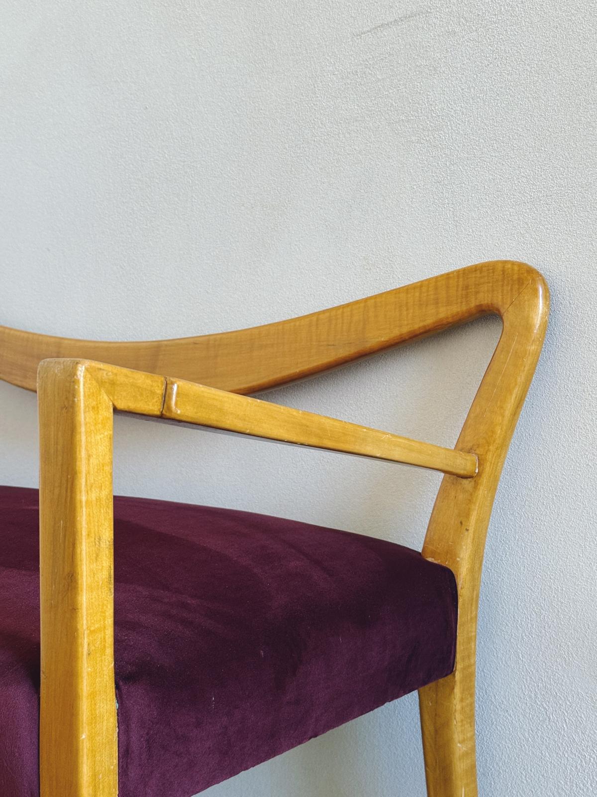 Pair of 1940s Guglielmo Ulrich Chairs in Burgundy Velvet