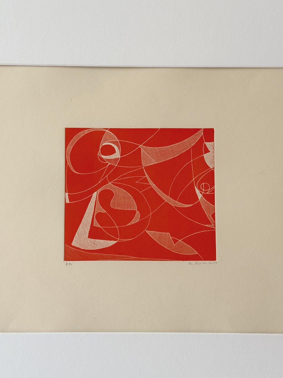 White on Orange, Middle Eye Abstract, Lithograph, 976 A. Romano