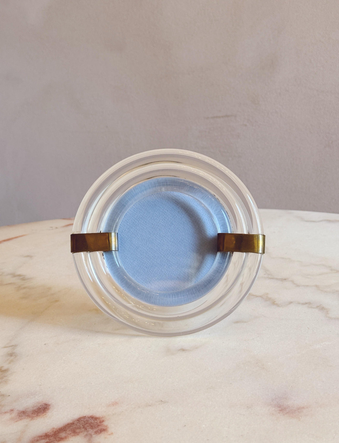 1950s Round Plexiglass & Brass Photo Frame