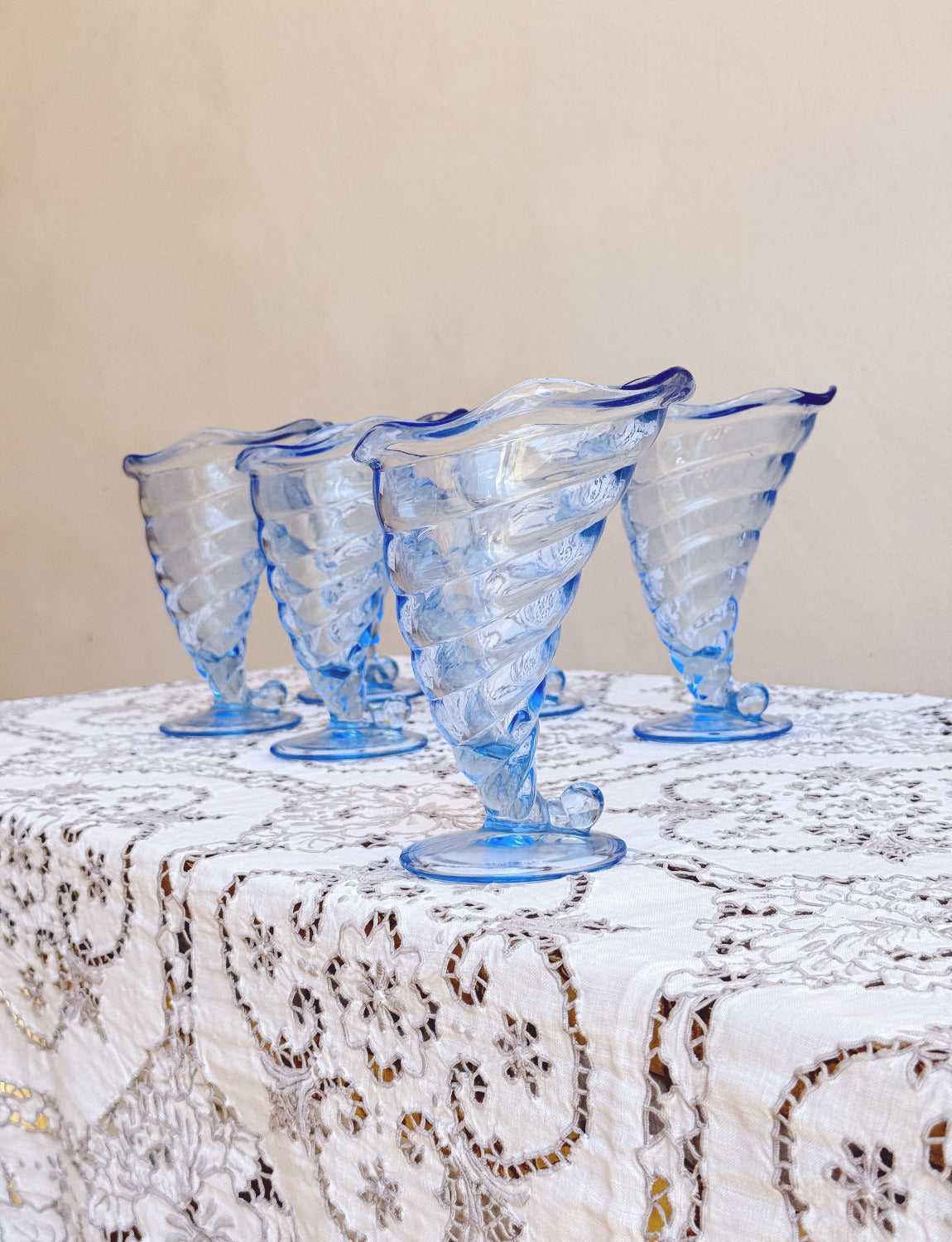 Set of Six Blue shell gelato bowls