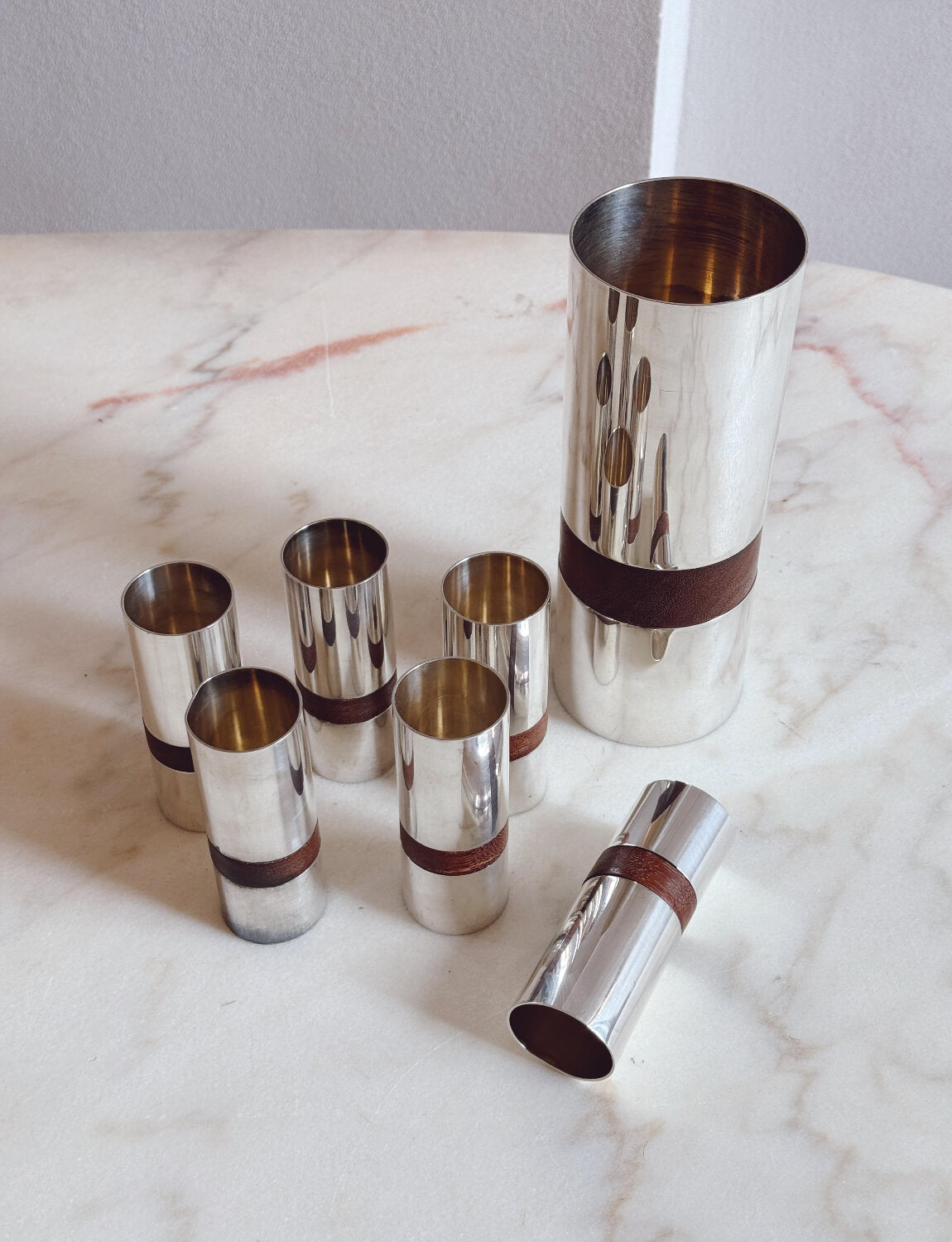 1960s Lino Sabattini for Christofle Silver and Teak Cocktail Set