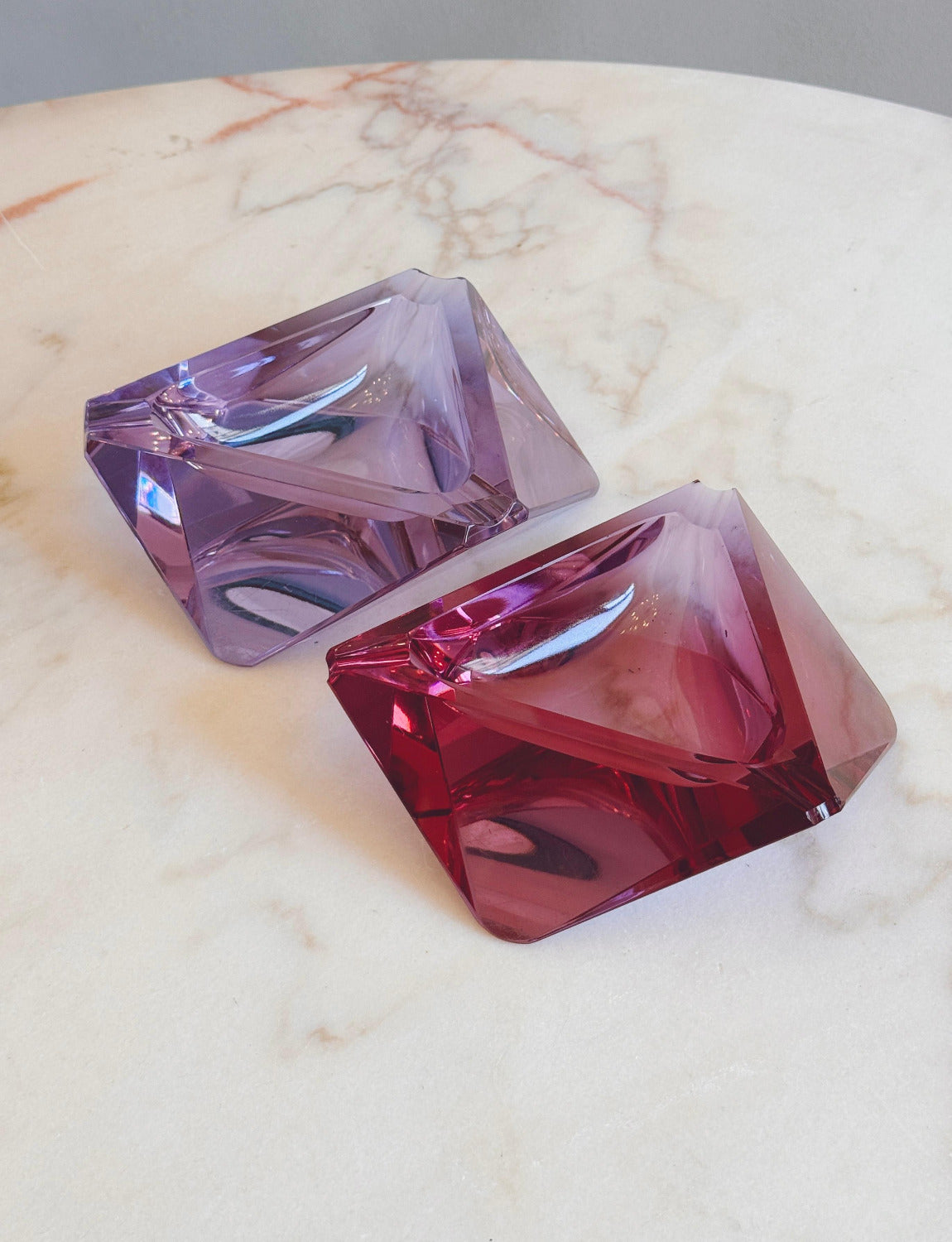 Pair of 1960s Fontana Arte Pink & Purple Geometric Bowls