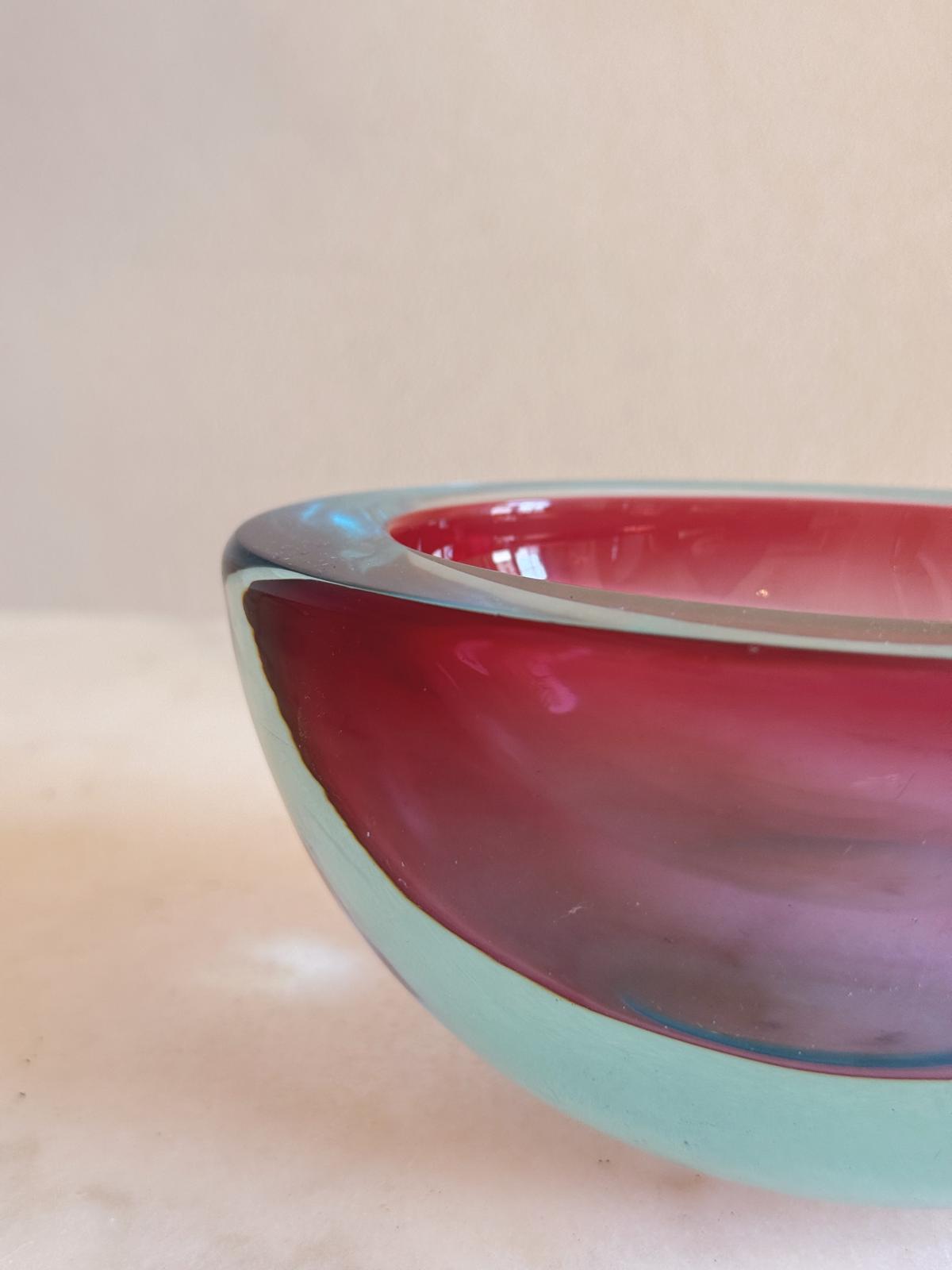 1970s Pink and turquoise sommerso bowl