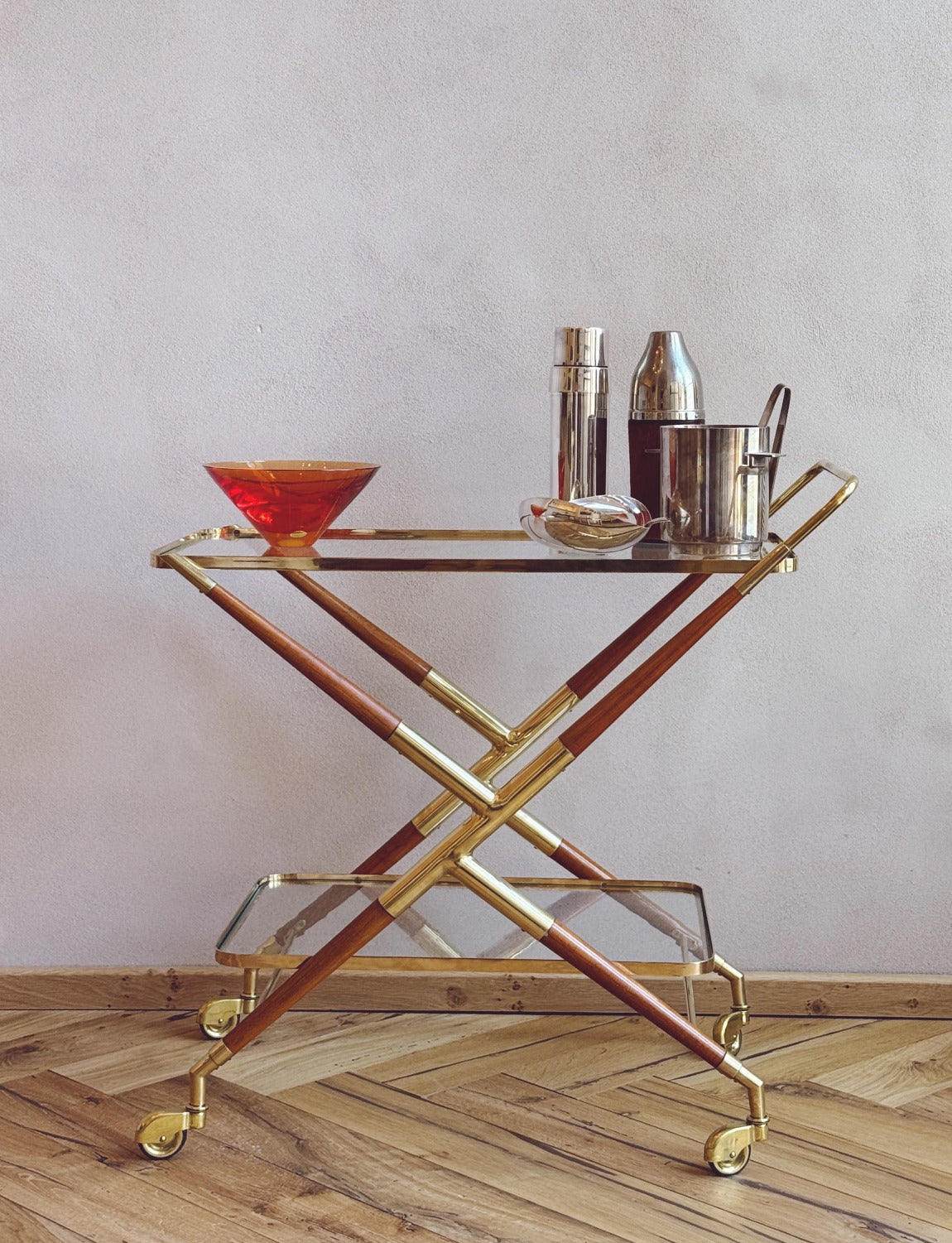 1950s Brass & Light Wood Drinks Trolley - Attr. Cesare Lacca
