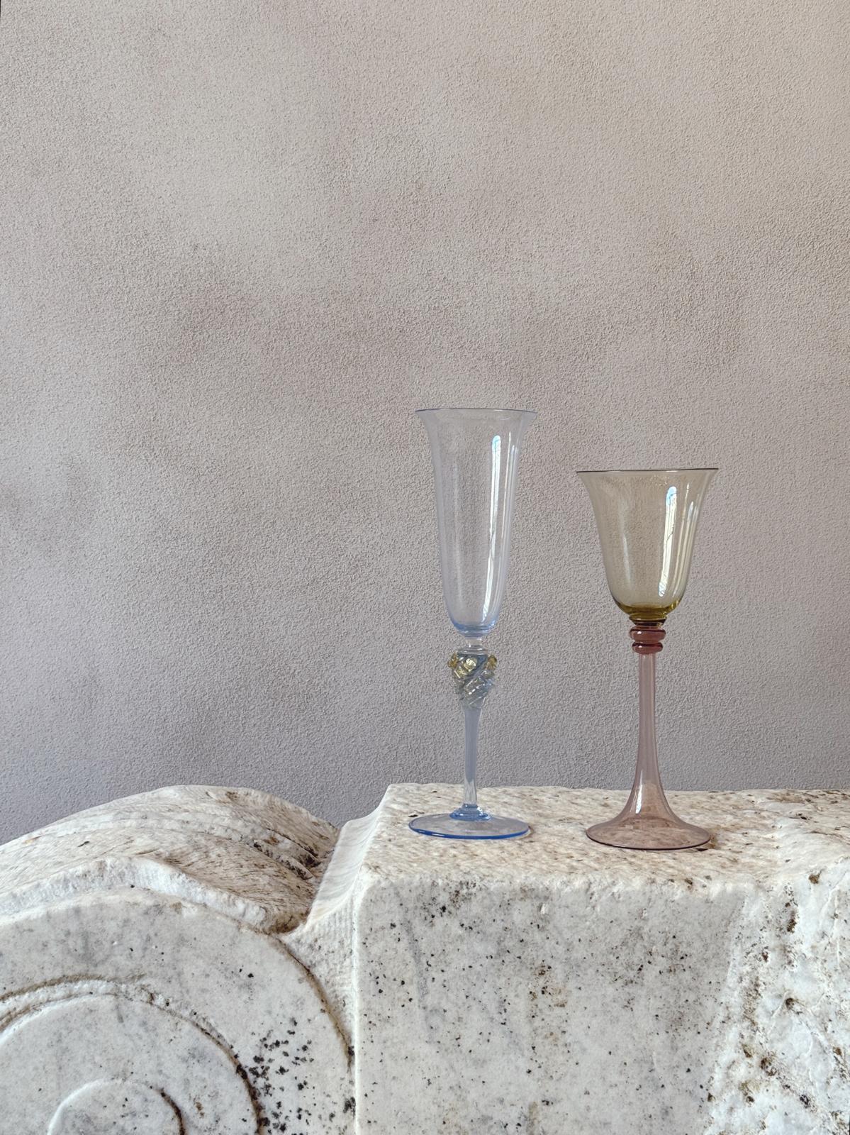 Perfectly Unmatched 1930s Marchesa Murano Prosecco Glasses (Set of 8)