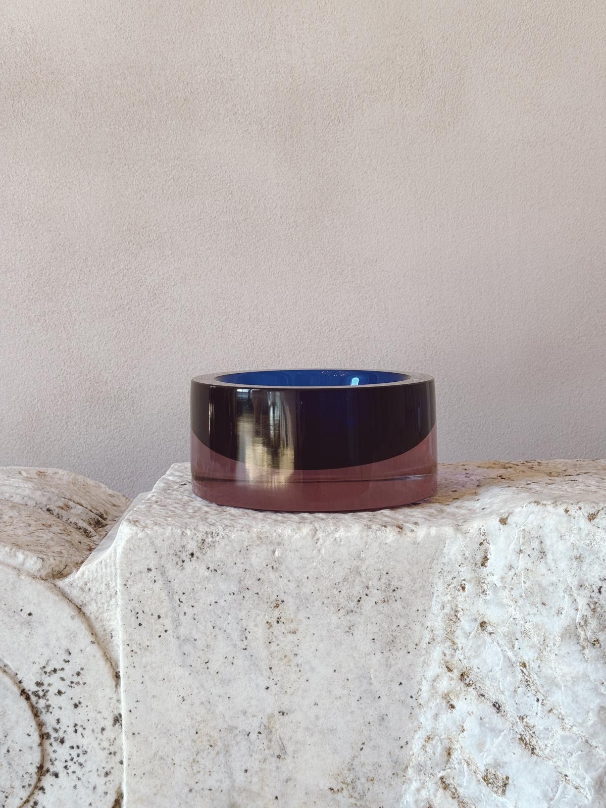 1960s Flavio Poli Blue and Pink Circle Bowl