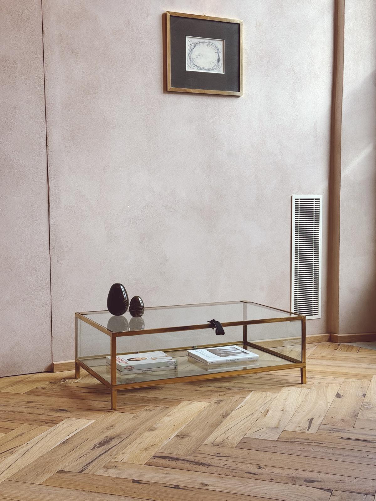 1970s Brass and Glass Display Cabinet or Coffee Table