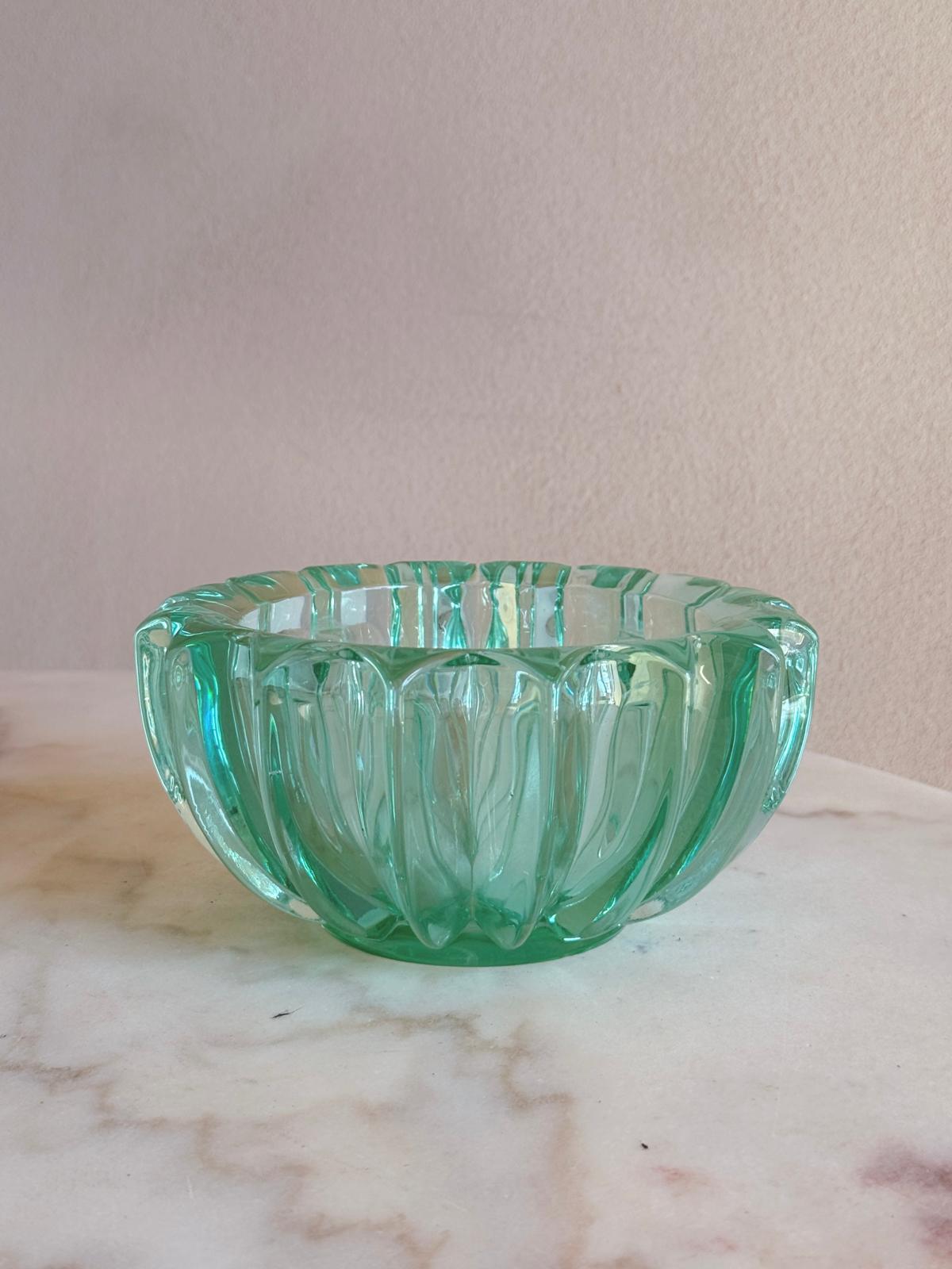 1980s Turquoise Ridged Glass Bowl