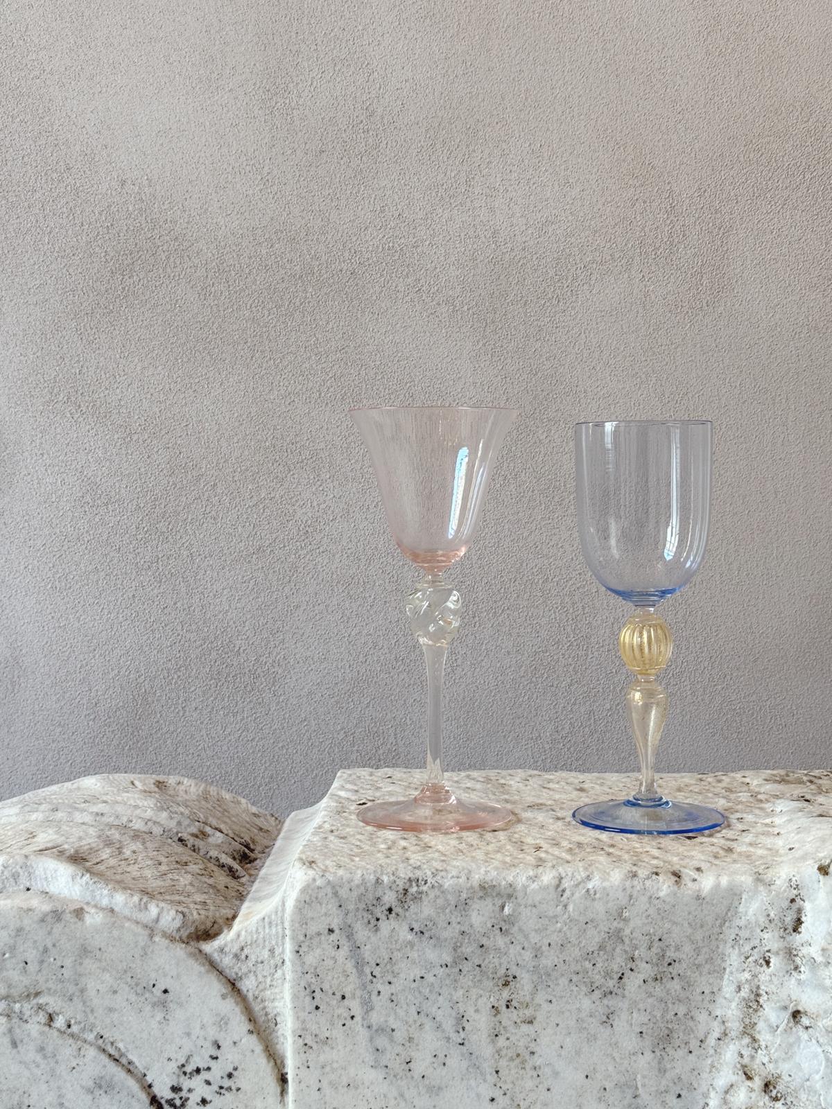 Perfectly Unmatched 1930s Duca Murano Wine Glasses (Set of 8)
