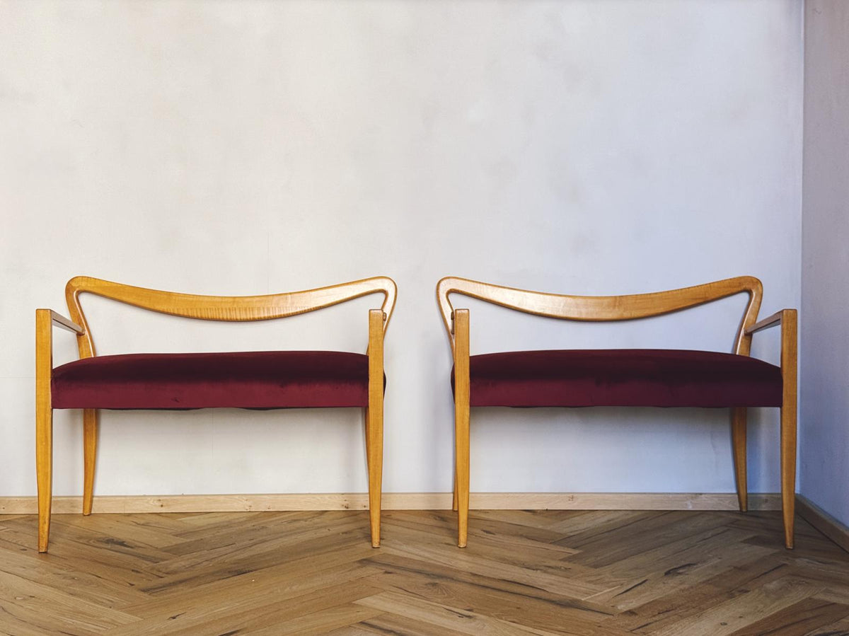 Pair of 1940s Guglielmo Ulrich Chairs in Burgundy Velvet