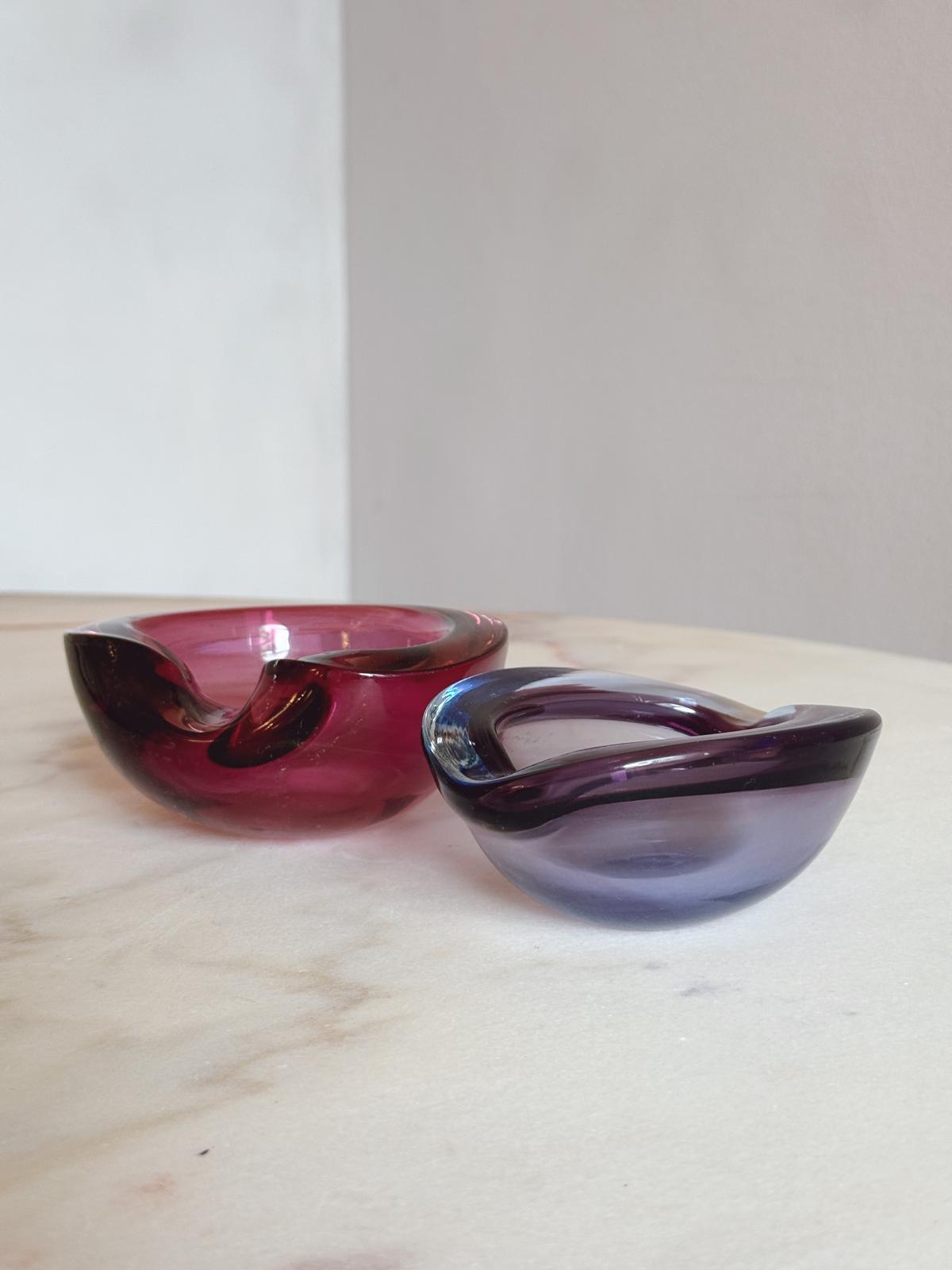 Pair of 1960s Pink and Purple Murano Glass bowls