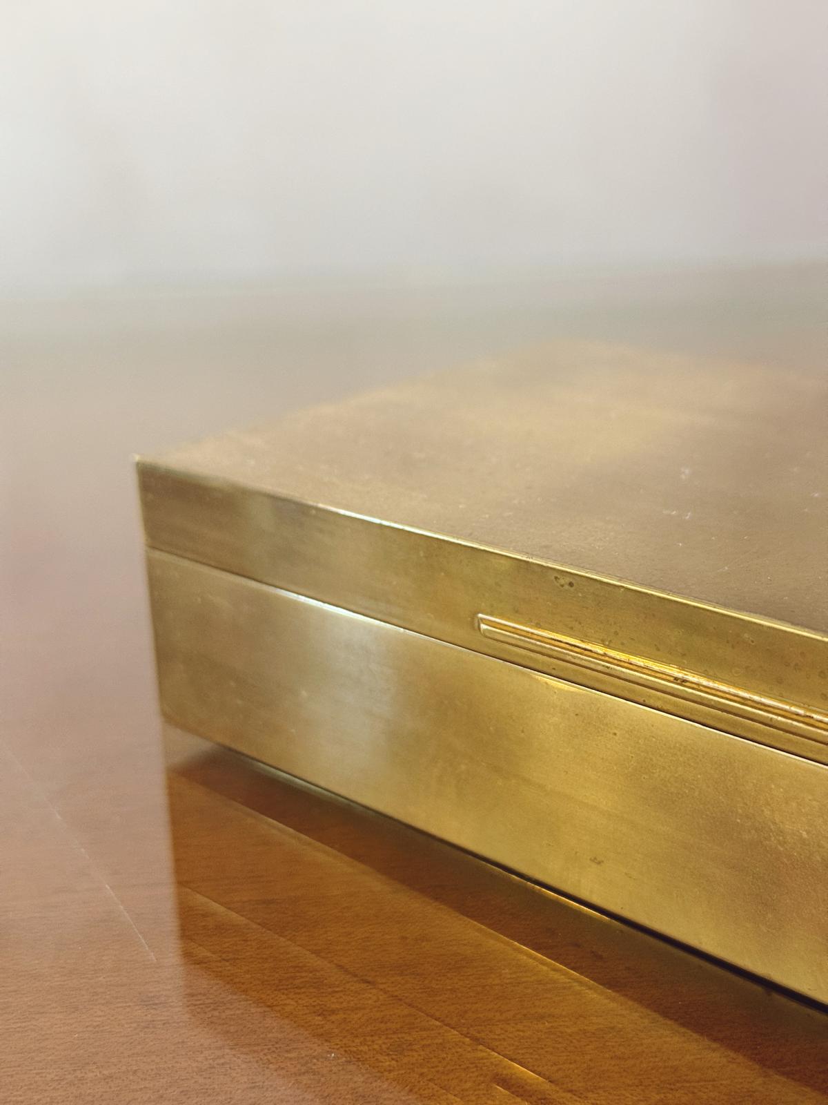 1970s Brass Desk Box with polished wood interior