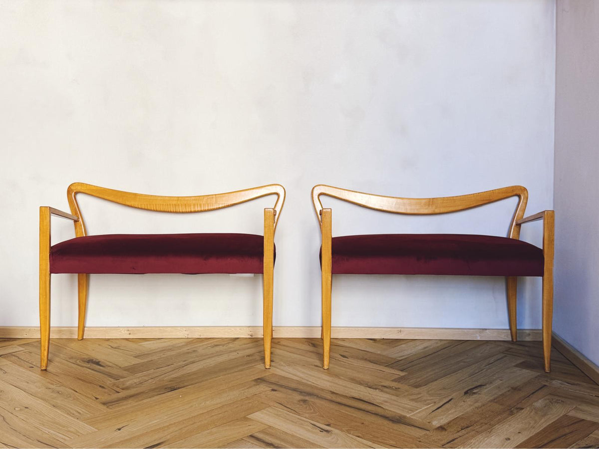 Pair of 1940s Guglielmo Ulrich Chairs in Burgundy Velvet