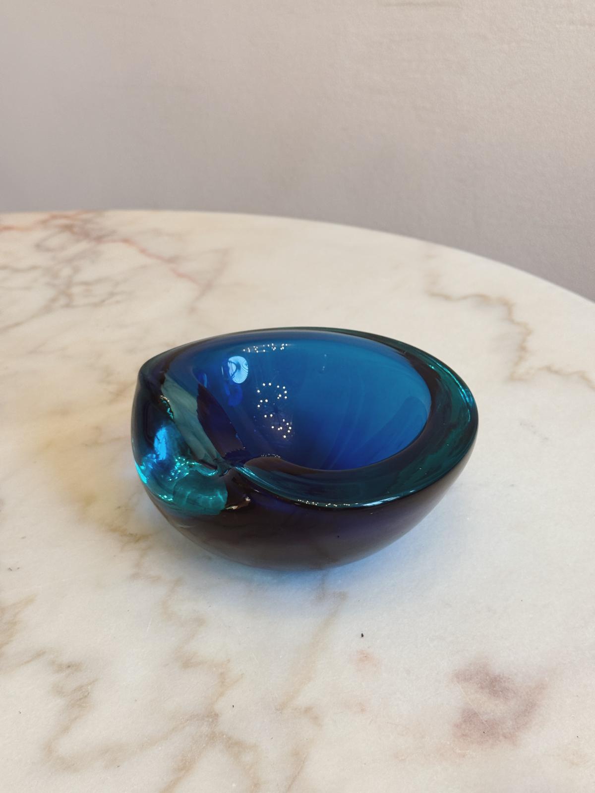 1960s Bright Blue Murano Glass Bowl