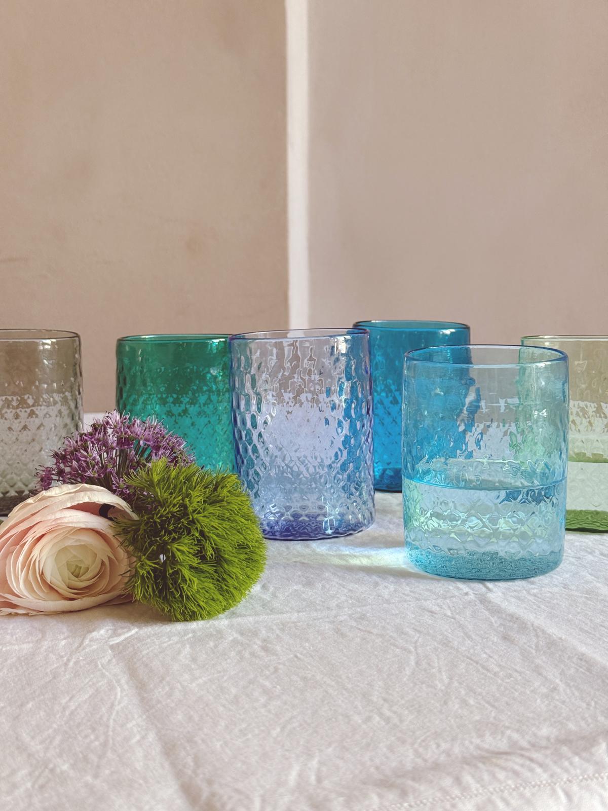 1980s Hand-blown Murano Glass 'Blues' Water Glasses