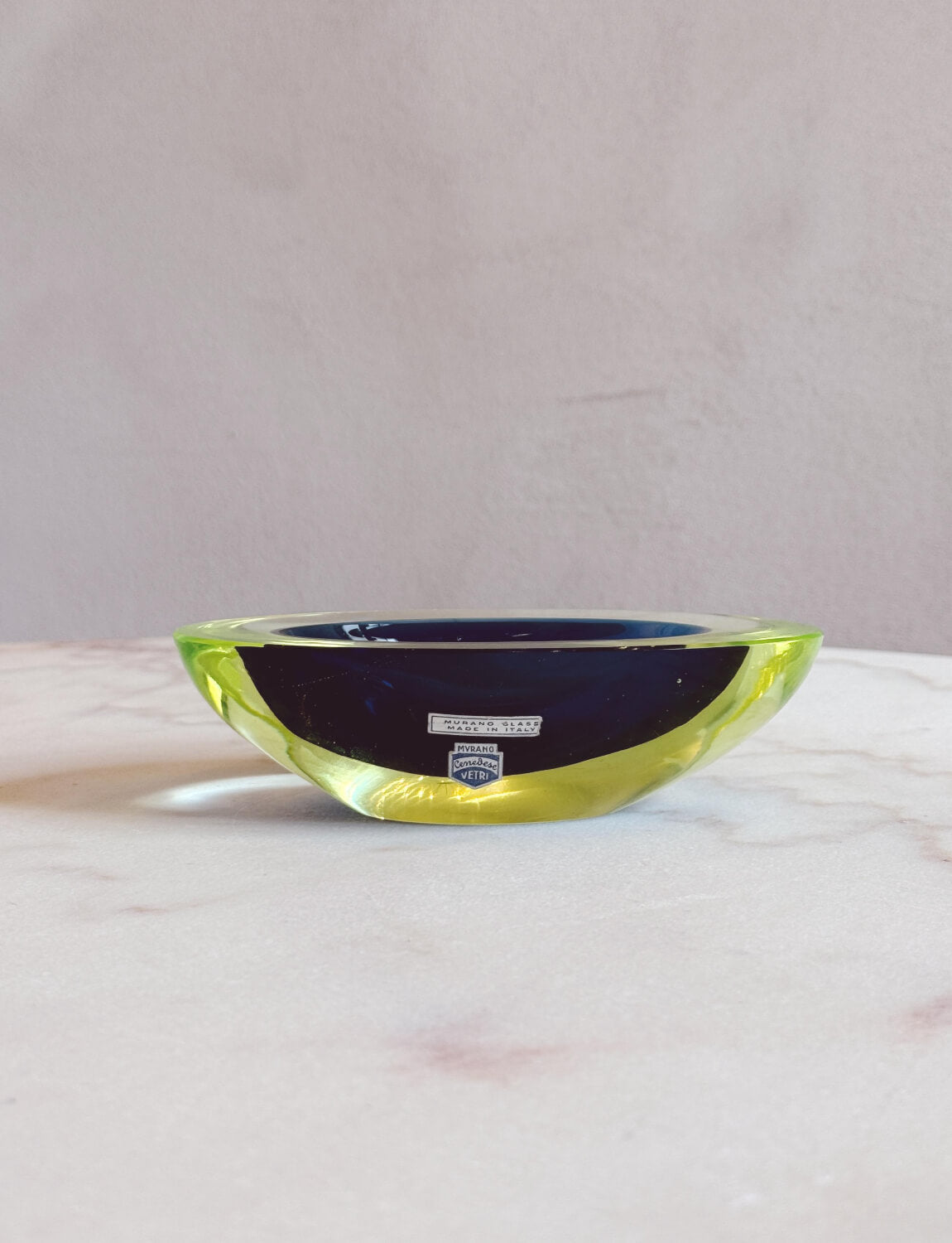 1960s Yellow and Blue Cenedese Oval Murano glass bowl