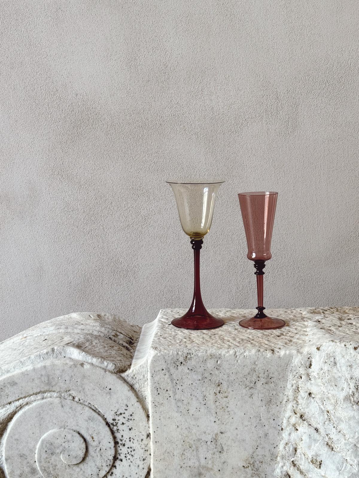 'Perfectly Unmatched' 1930s Marchese Murano Wine Glasses (Set of 8)