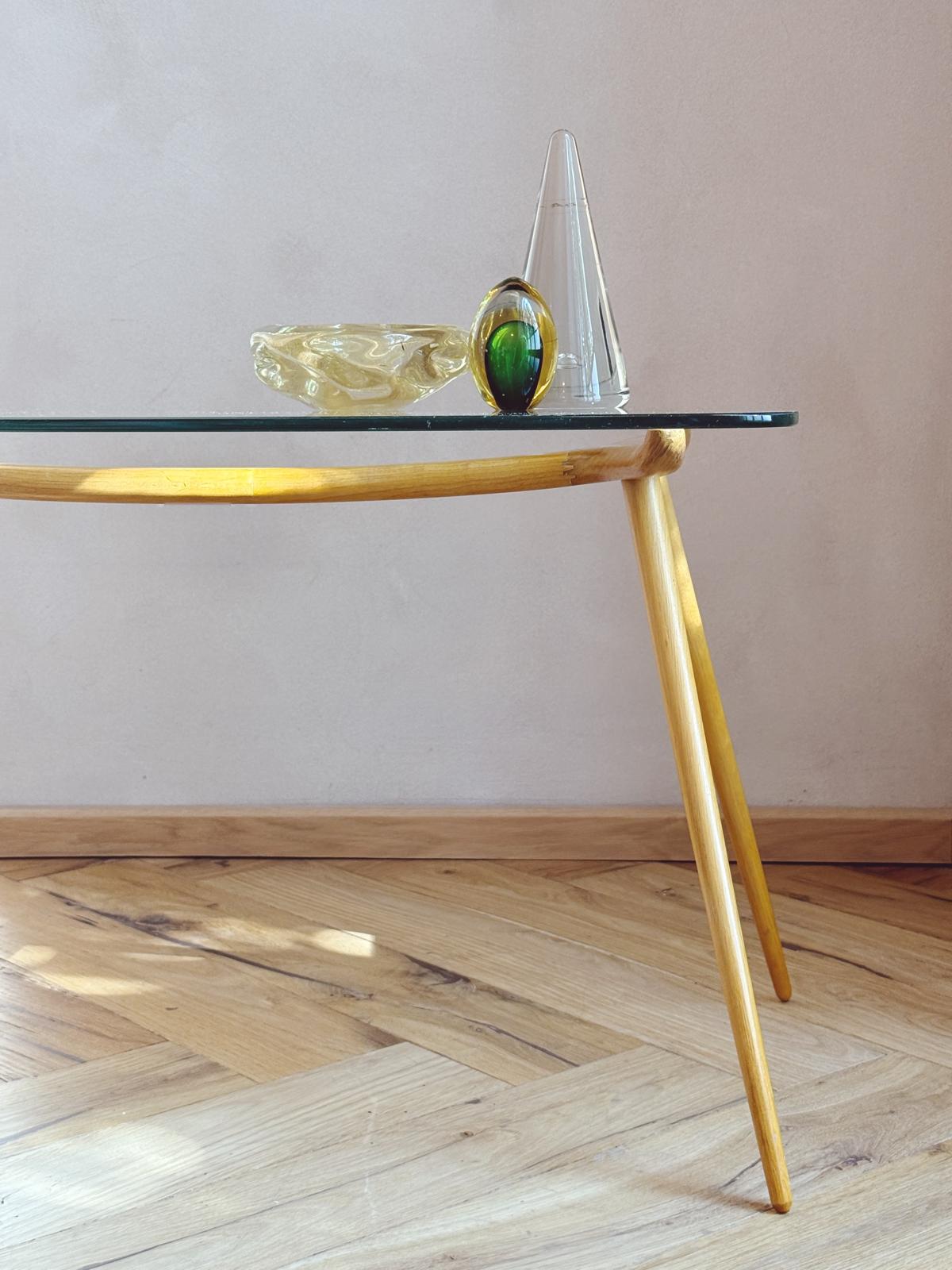 1960ss Glass and Wood Side Table by Ezio Longhi for Elam