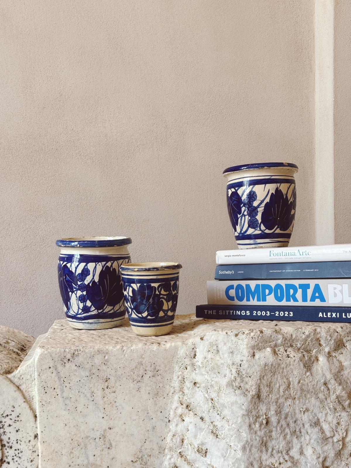 Set of Three Handmade Ceramic Pugliese Pots, 1900s