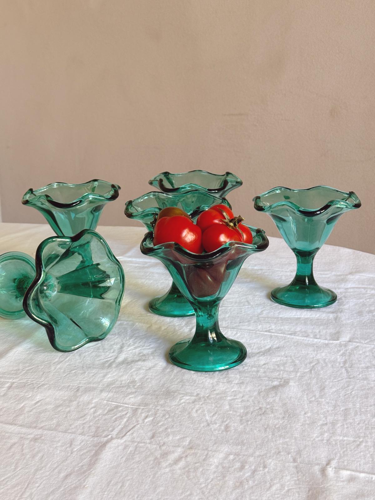 Set of Six Green Gelato Bowls