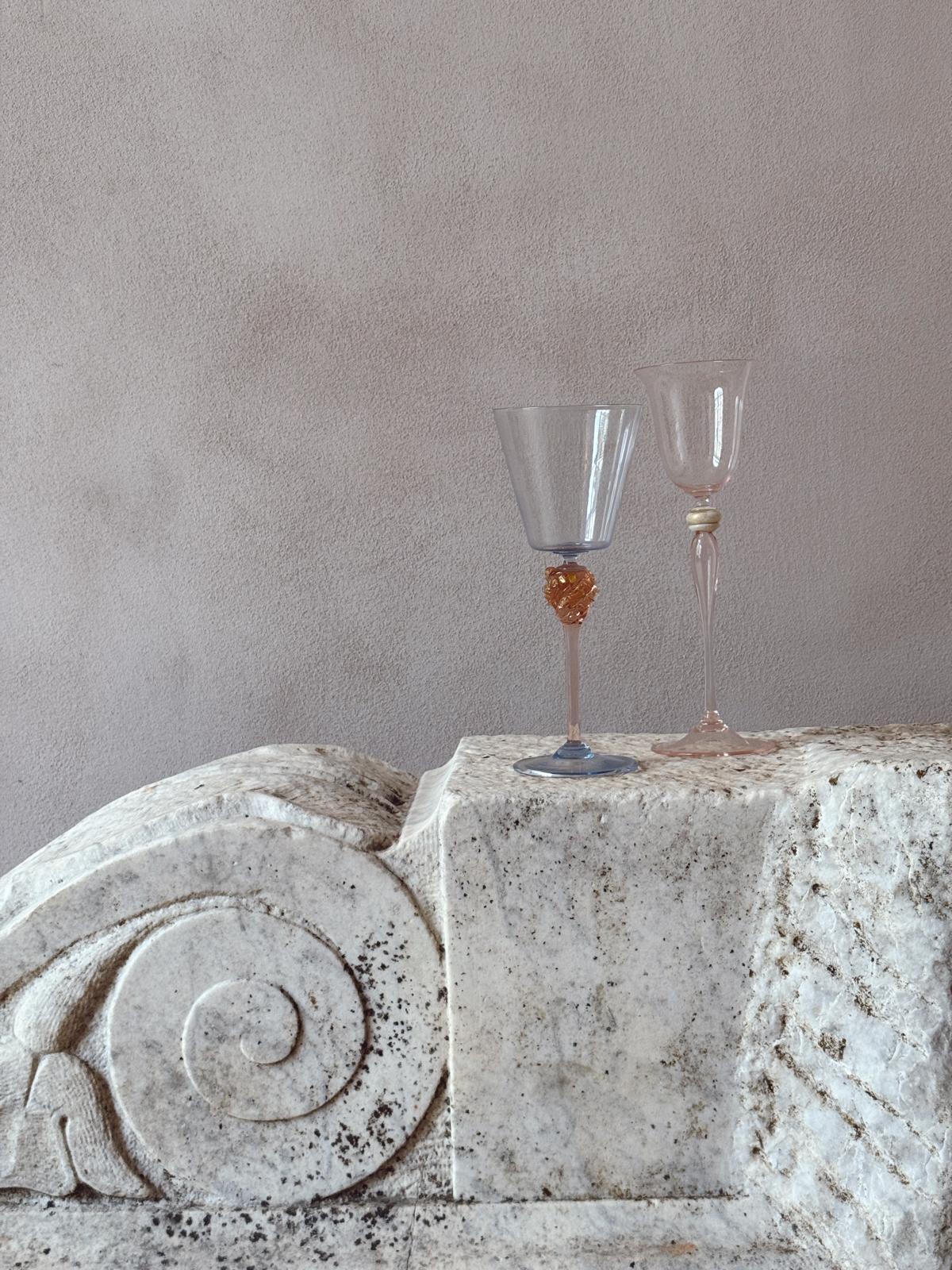 'Perfectly Unmatched' 1930s Principe Murano Very Tall Wine Glasses (Set of 8)