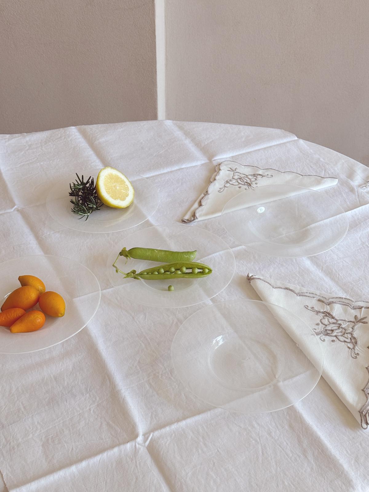 Set of 5 1950s Striped Filigrana Hand-blown Venini Murano Glass Fruit Plates