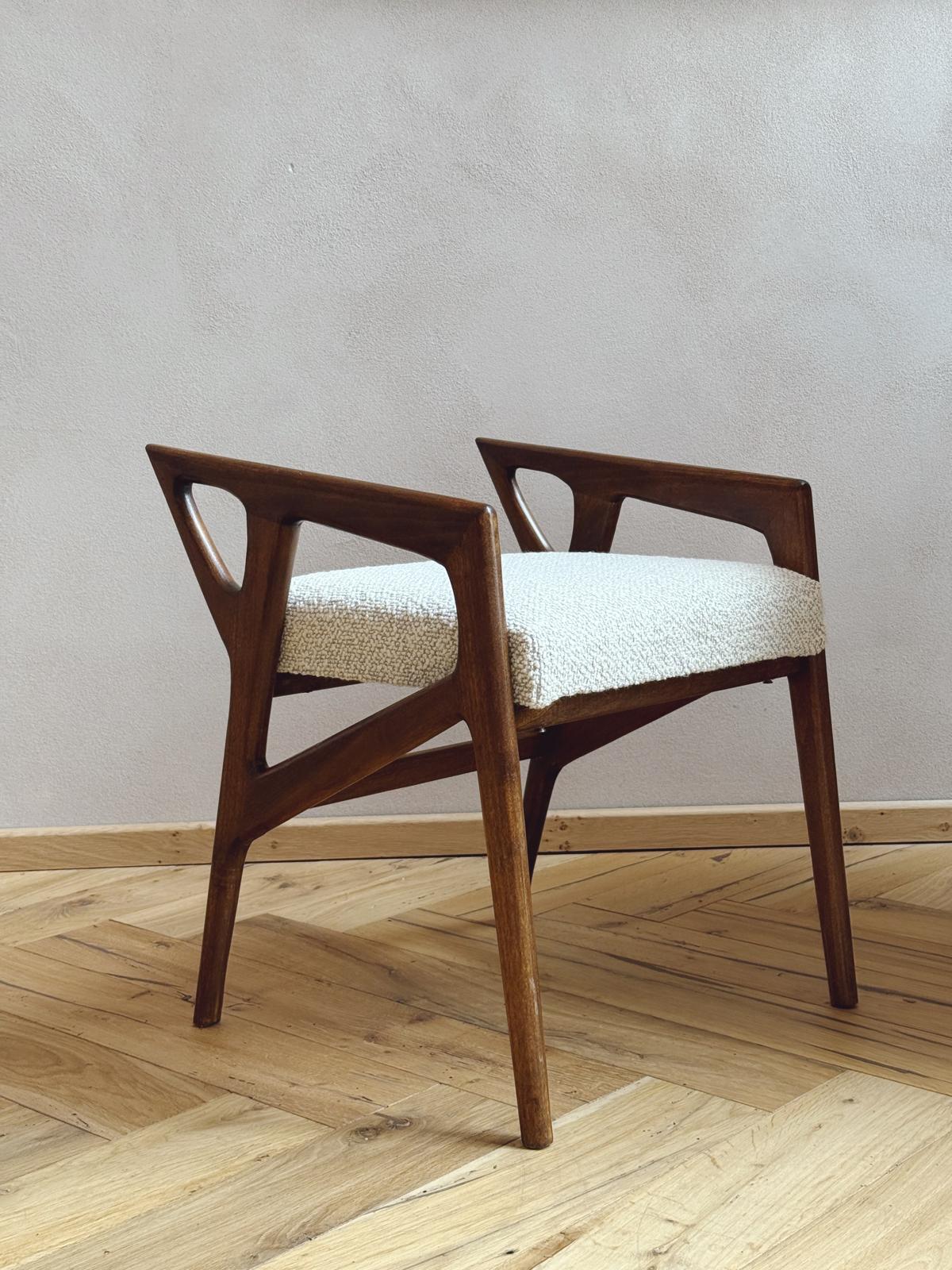 1950s Pair of Sculpted Stools by Gio Ponti. Reupholstered in Boucle. Model 687
