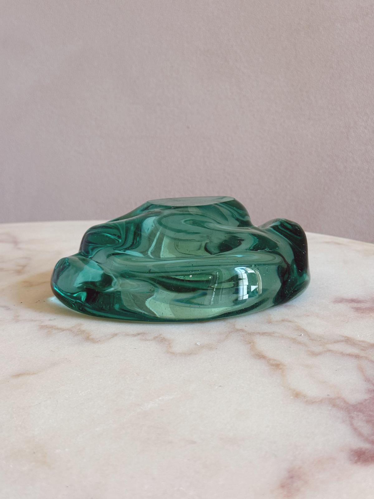 1970s Turquoise Murano Glass Organic Bowl