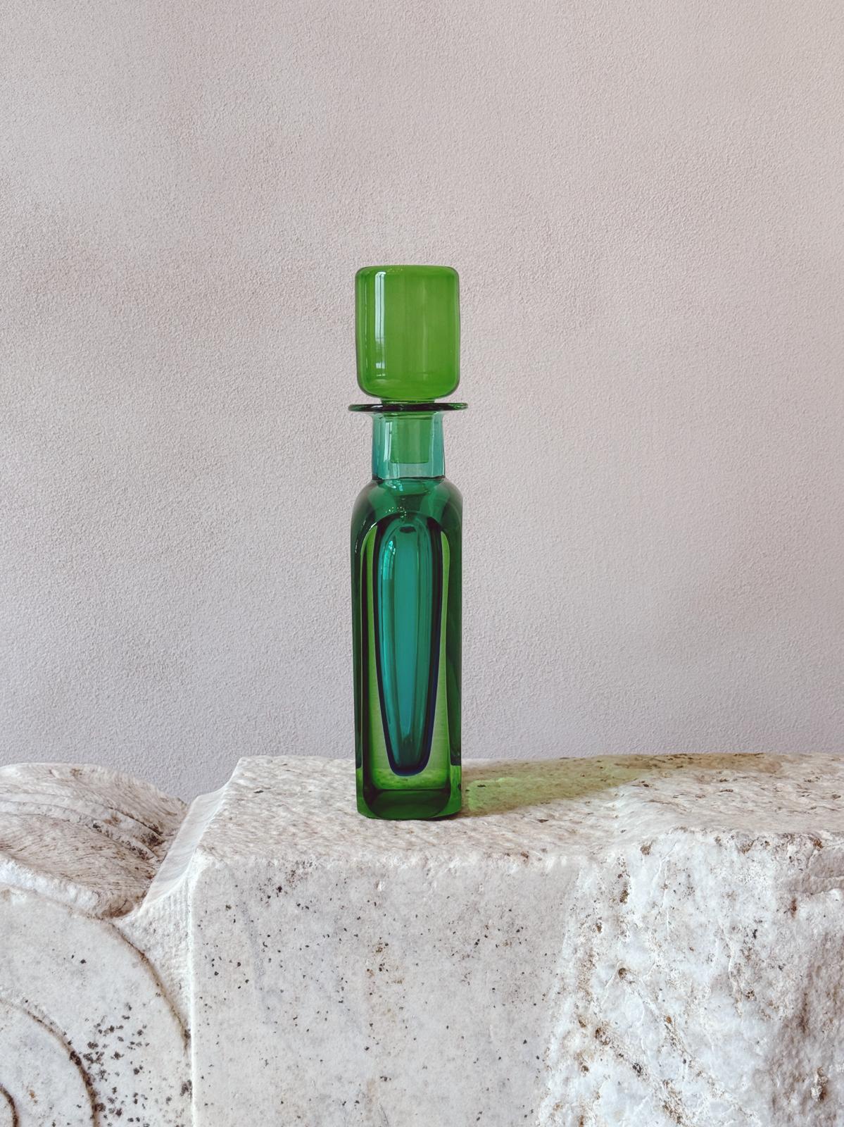 1950s Hand-blown Green Cenedese Bottle