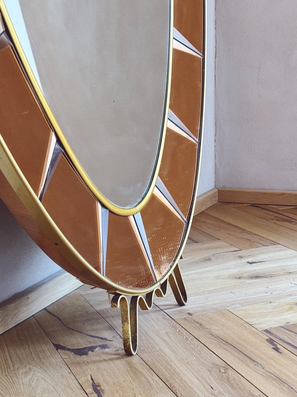 1960s Rose Glass Crystal Art Floor Length Mirror