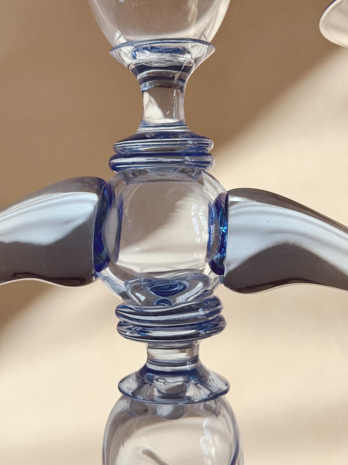 Pair of Hand-Blown Murano Glass Blue and Pink Candelabra by Pauly & Co, 1940s