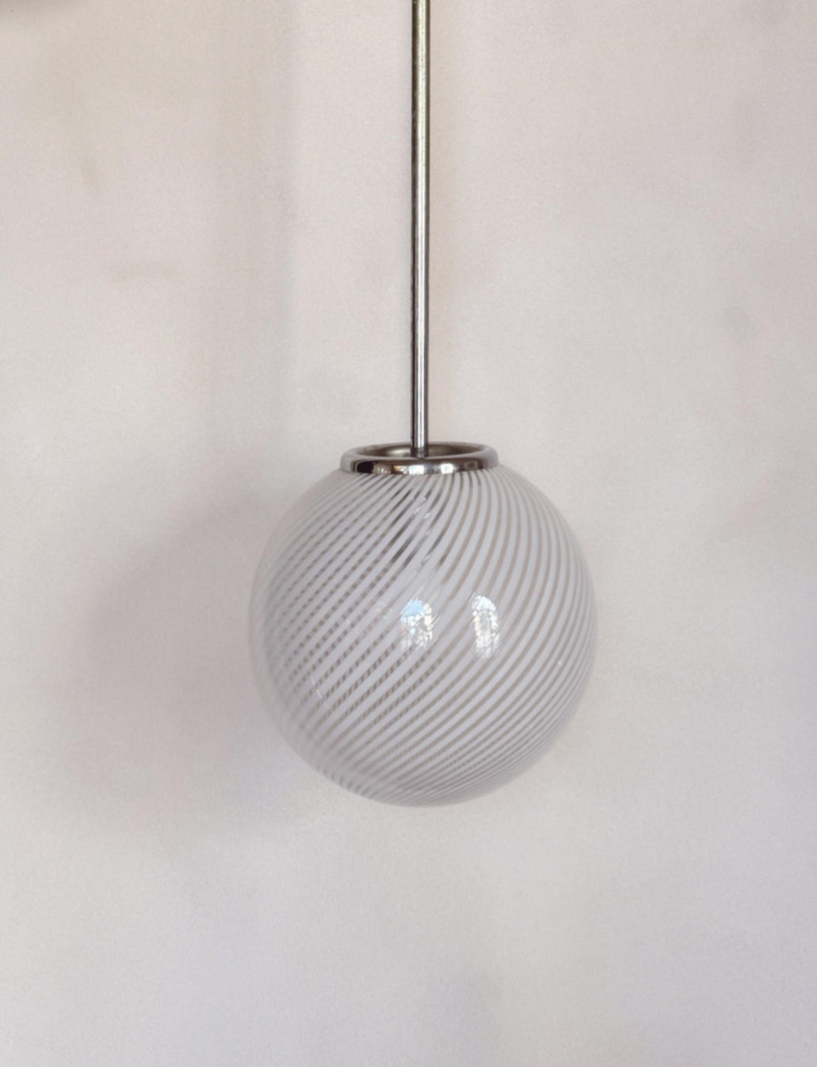 1960s Venini Murano Glass Striped Ball Pendant Ceiling Lights