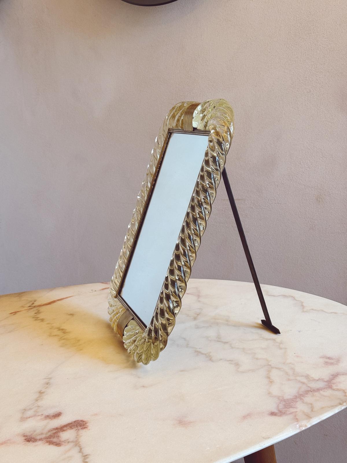 1940s Twisted Signed Seguso Glass Frame & Mirror