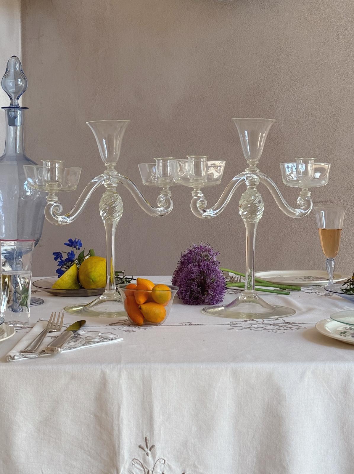 Pair of Hand-Blown Murano Glass Candelabra by Pauly & Co, 1940s