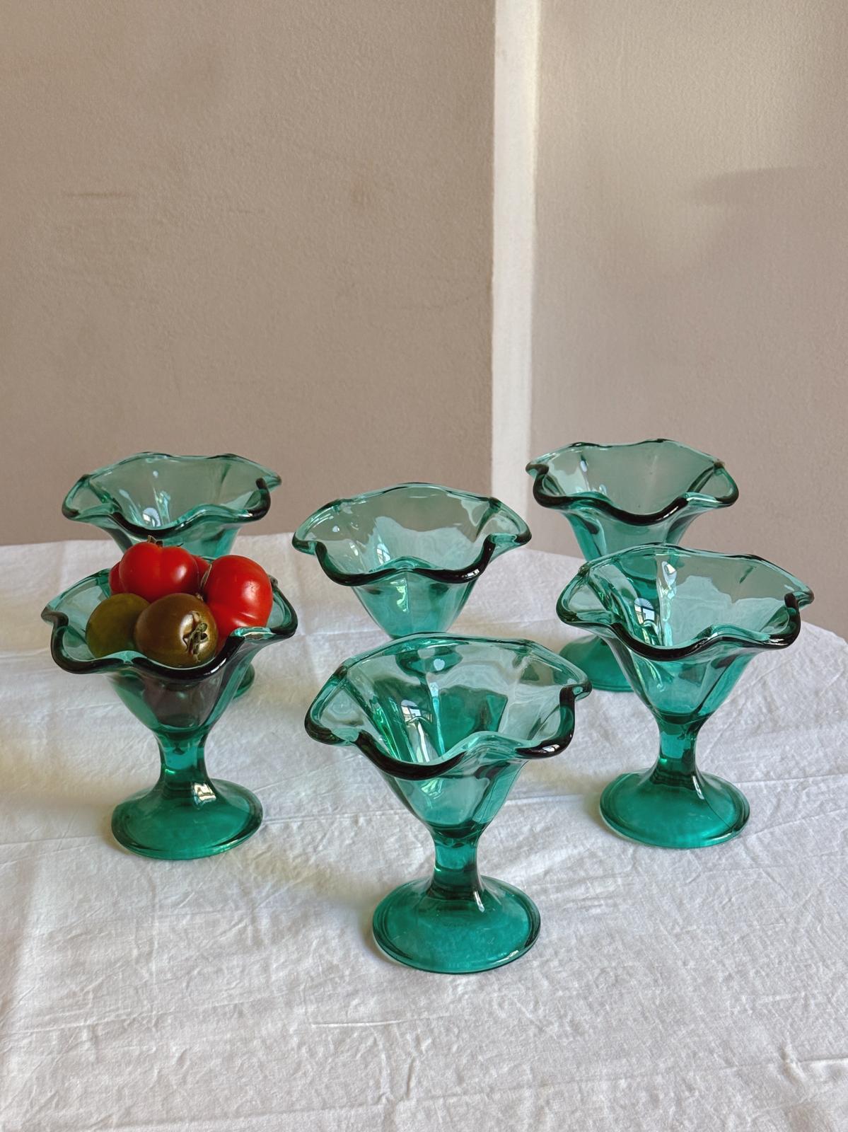 Set of Six Green Gelato Bowls