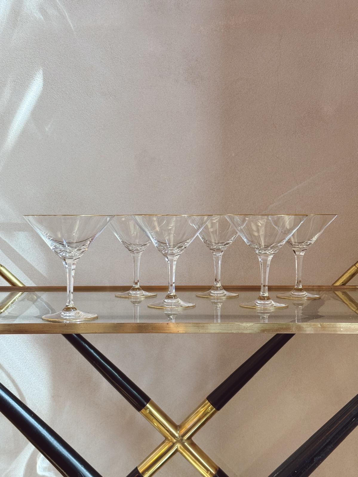 Set of 6 Venetian Cenedese Gold rimmed Cocktail Glasses