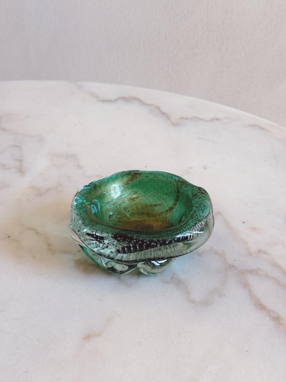 1970s Murano Glass Deep Green Bolle Bowl