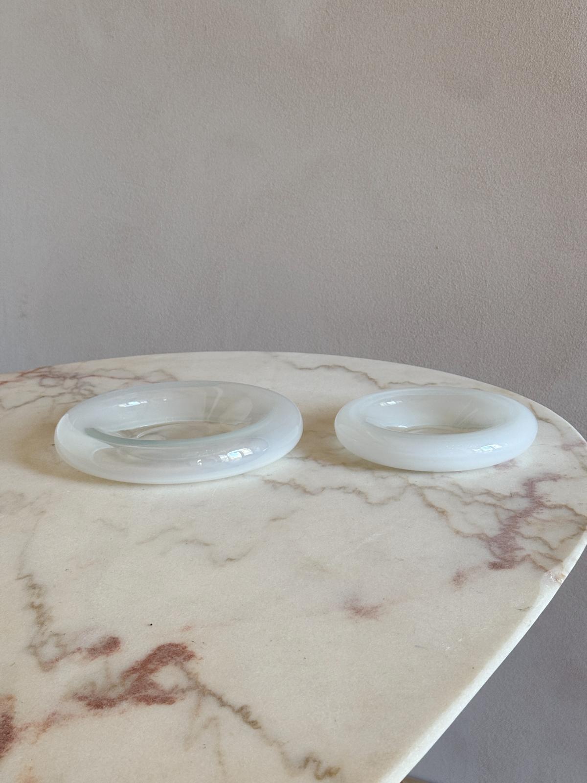 Pair of 1960s White Opaline Murano Glass Bowls